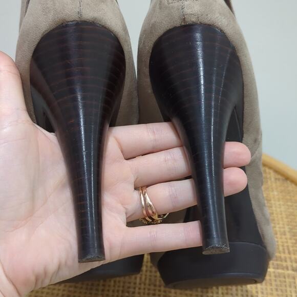 Nine West Jaxine2 Taupe Beige Ankle Booties Women's 10 Faux Suede Office Slouch - Picture 5 of 8